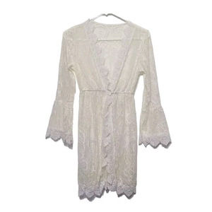 Corsica Sheer Lace Crocheted White Beach Coverup Womens Size S Pullover Plunge